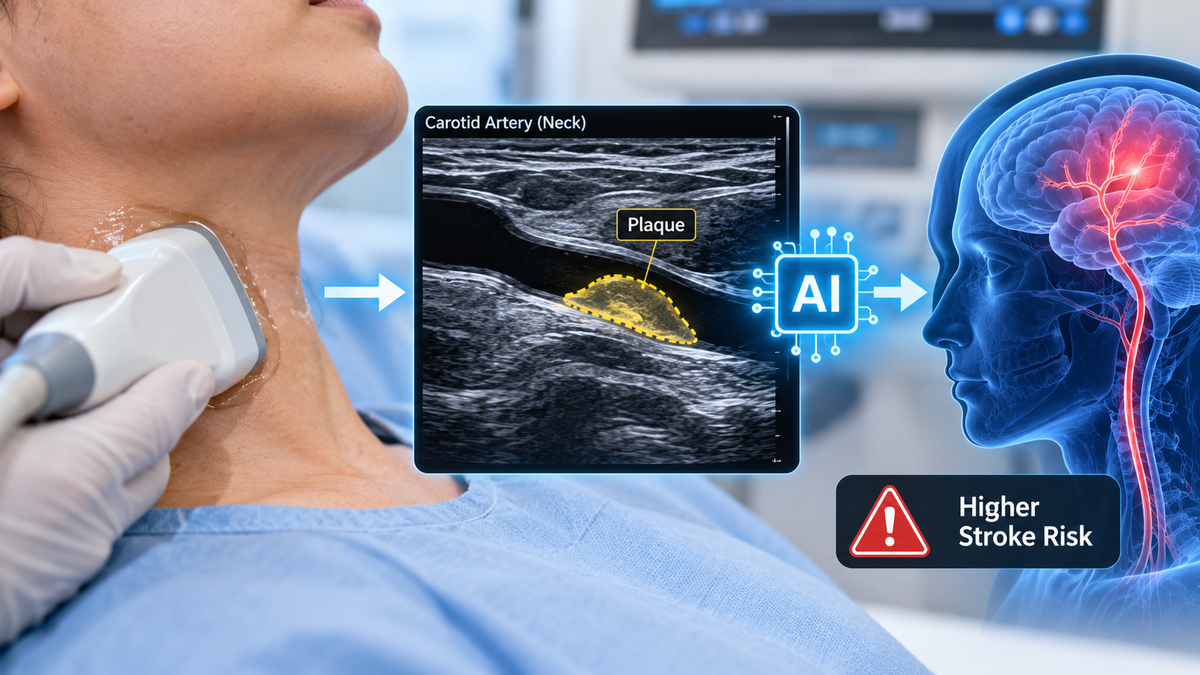 Carotid ultrasound scan with AI plaque analysis and stroke risk indicator