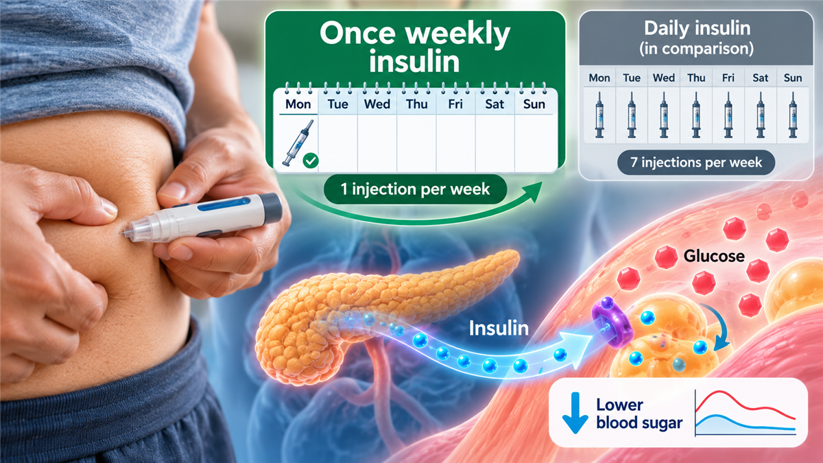 Medical illustration of once-weekly insulin efsitora for adults with type 2 diabetes